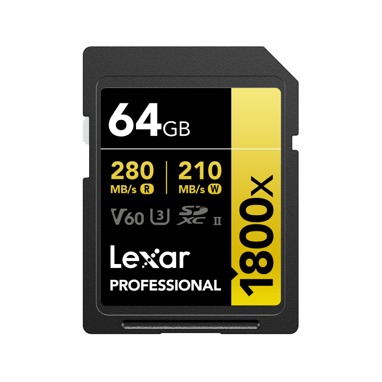 Lexar 64GB Professional 1800x SDXC UHS-II Card GOLD Series