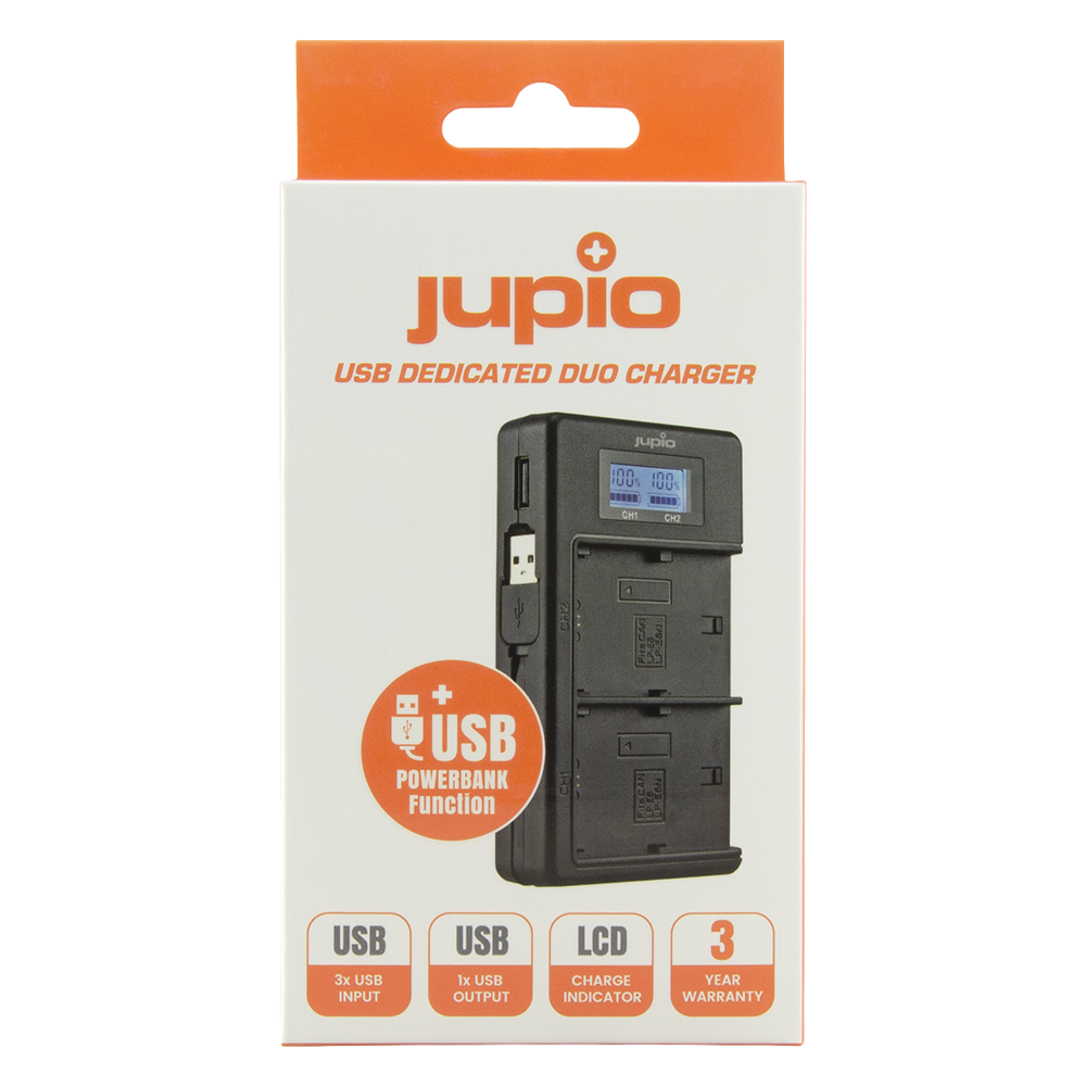 Jupio USB Dedicated Duo Charger LCD for Canon LP-E6/ LP-E6N/ LP-E6NH/ LP-E6P
