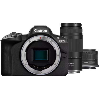 Canon EOS R50 Mirrorless Camera, Black + RF-S 18-45mm F4.5-6.3 IS STM Lens + RF 75-300mm F4-5.6 Lens