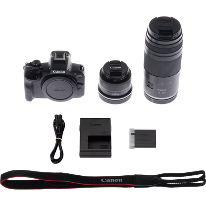 Canon EOS R50 Mirrorless Camera, Black + RF-S 18-45mm F4.5-6.3 IS STM Lens + RF 75-300mm F4-5.6 Lens
