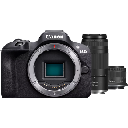 Canon EOS R100 Mirrorless Camera + RF-S 18-45mm F4.5-6.3 IS STM Lens + RF 75-300mm F4-5.6 Lens