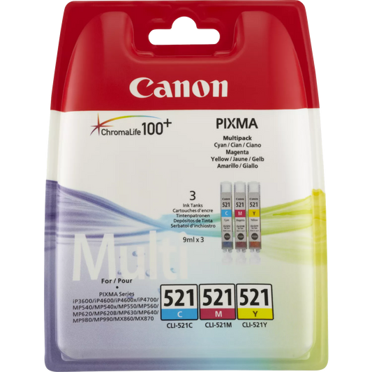 Canon CLI-521 C/M/Y Ink Cartridges – Multipack