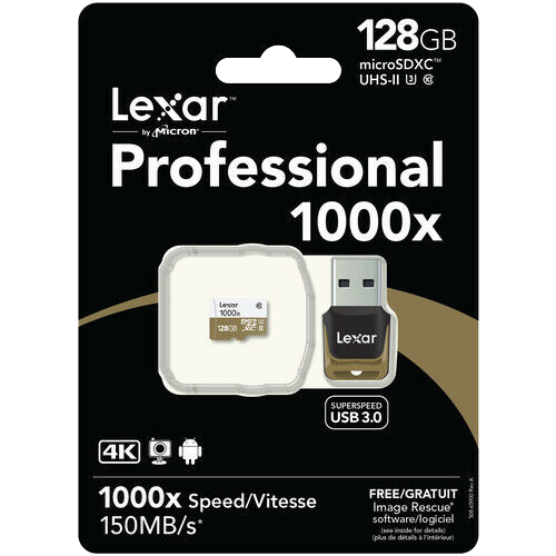 Lexar 128GB microSDXC UHS-II Memory Card with USB 3.0 Card Reader