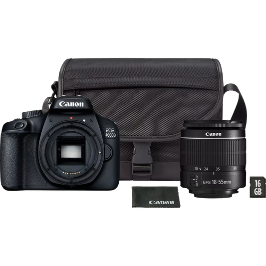 Canon EOS 4000D Camera, Black + 18-55 III Lens + SB130 Bag + SD Card