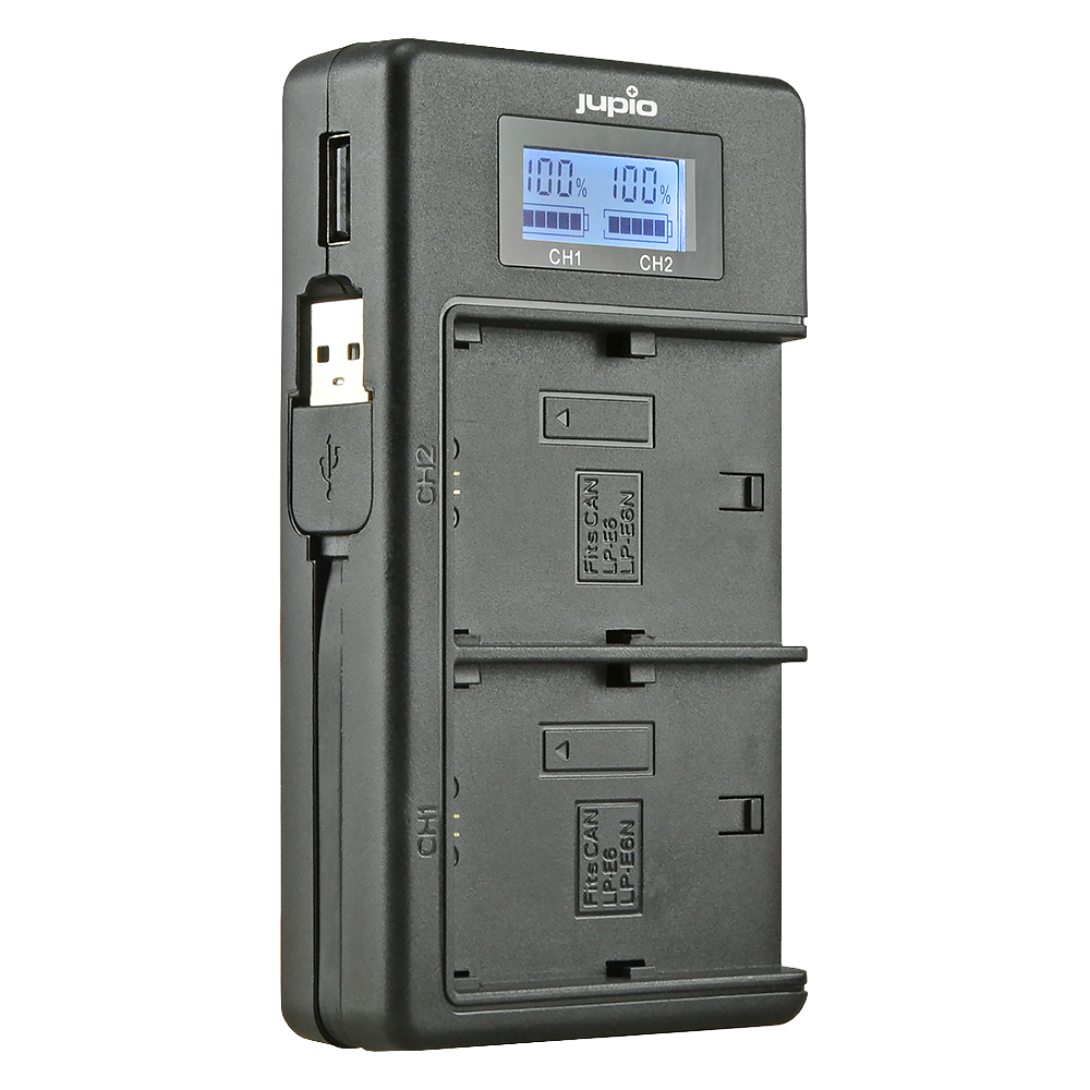 Jupio USB Dedicated Duo Charger LCD for Canon LP-E6/ LP-E6N/ LP-E6NH/ LP-E6P